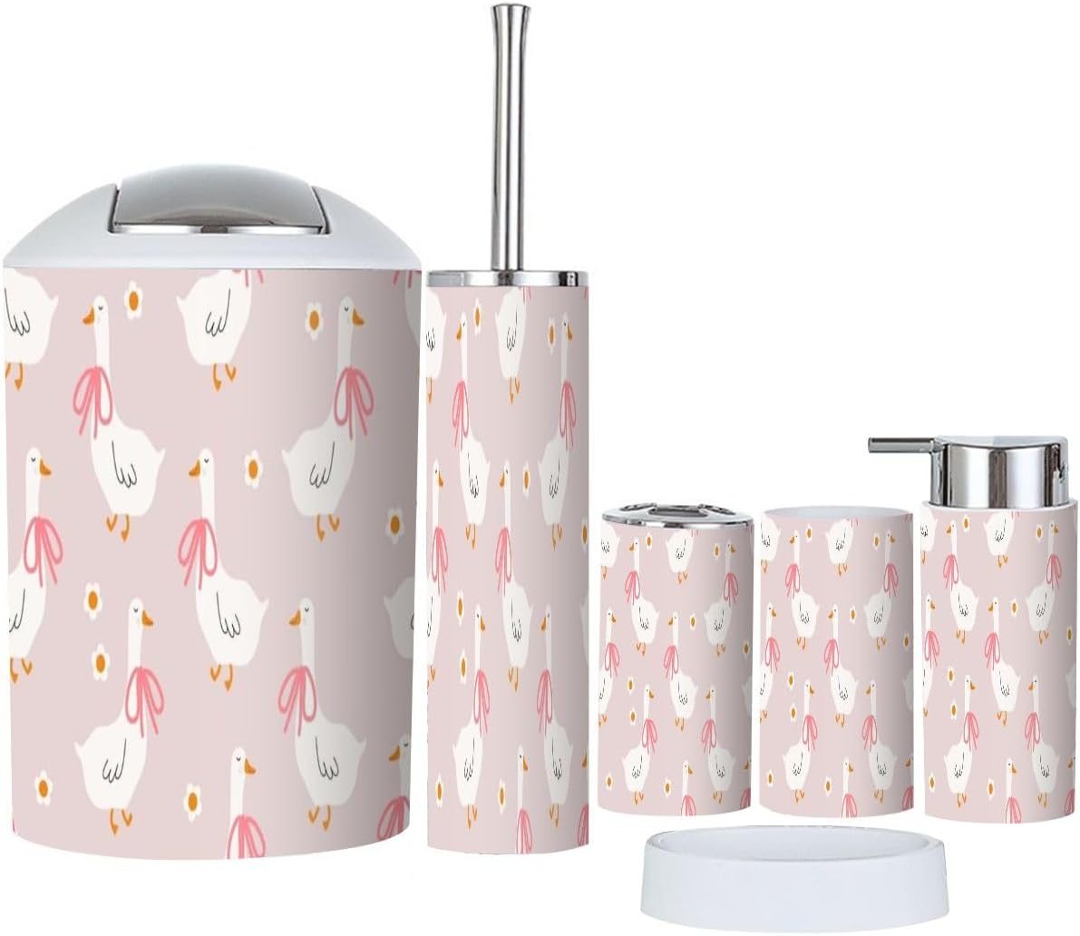 6 Piece Bathroom Accessory Set with Cute Geese Pattern 1
