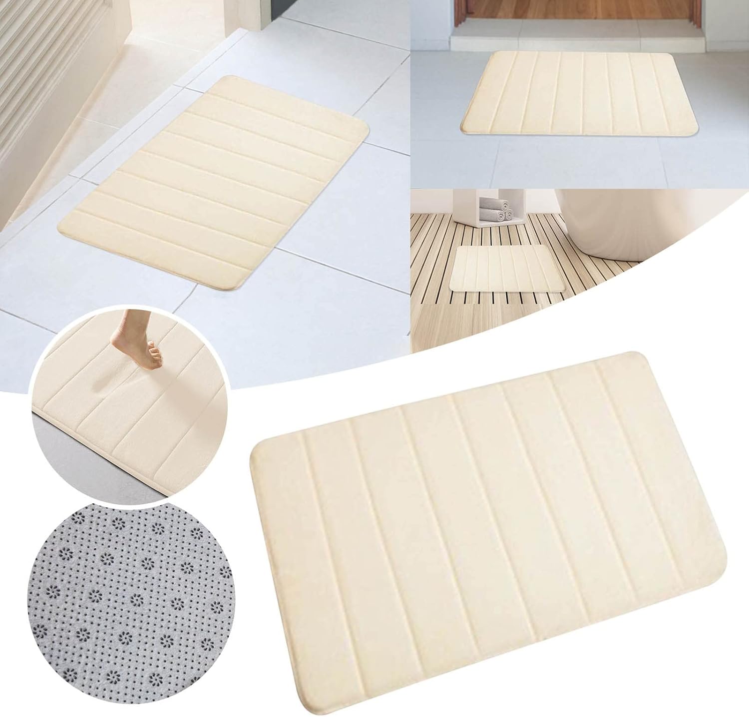 Memory Foam Non-Slip Bathroom Mat with Rubber Backing 16x24 Beige