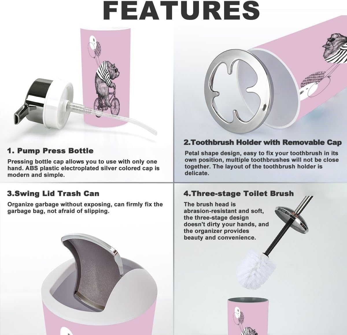 6 Piece Cute Bear Bathroom Accessory Set 1