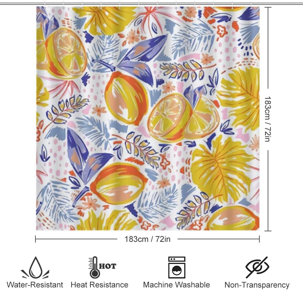 Kuizee 4-Piece Shower Curtain Set with Rugs - Summer Fruits Lemon Pattern