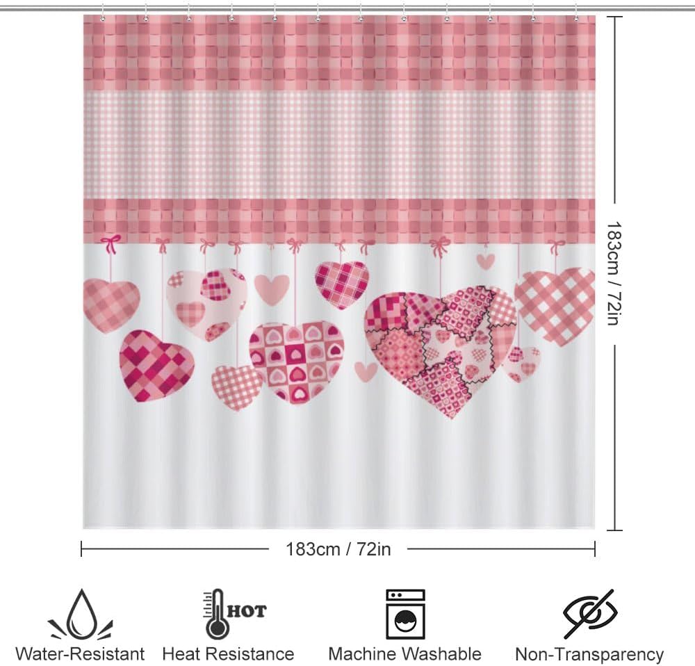 Kuizee Valentines Day 4-Piece Shower Curtain Set