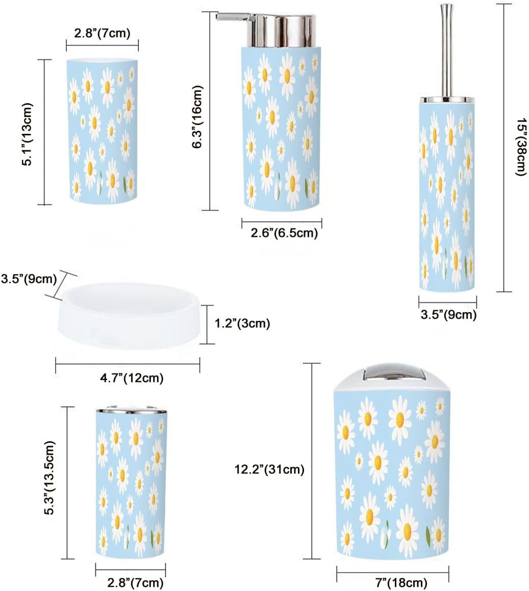 Boho Daisy Flower Bathroom Accessory Set 6 Piece 1