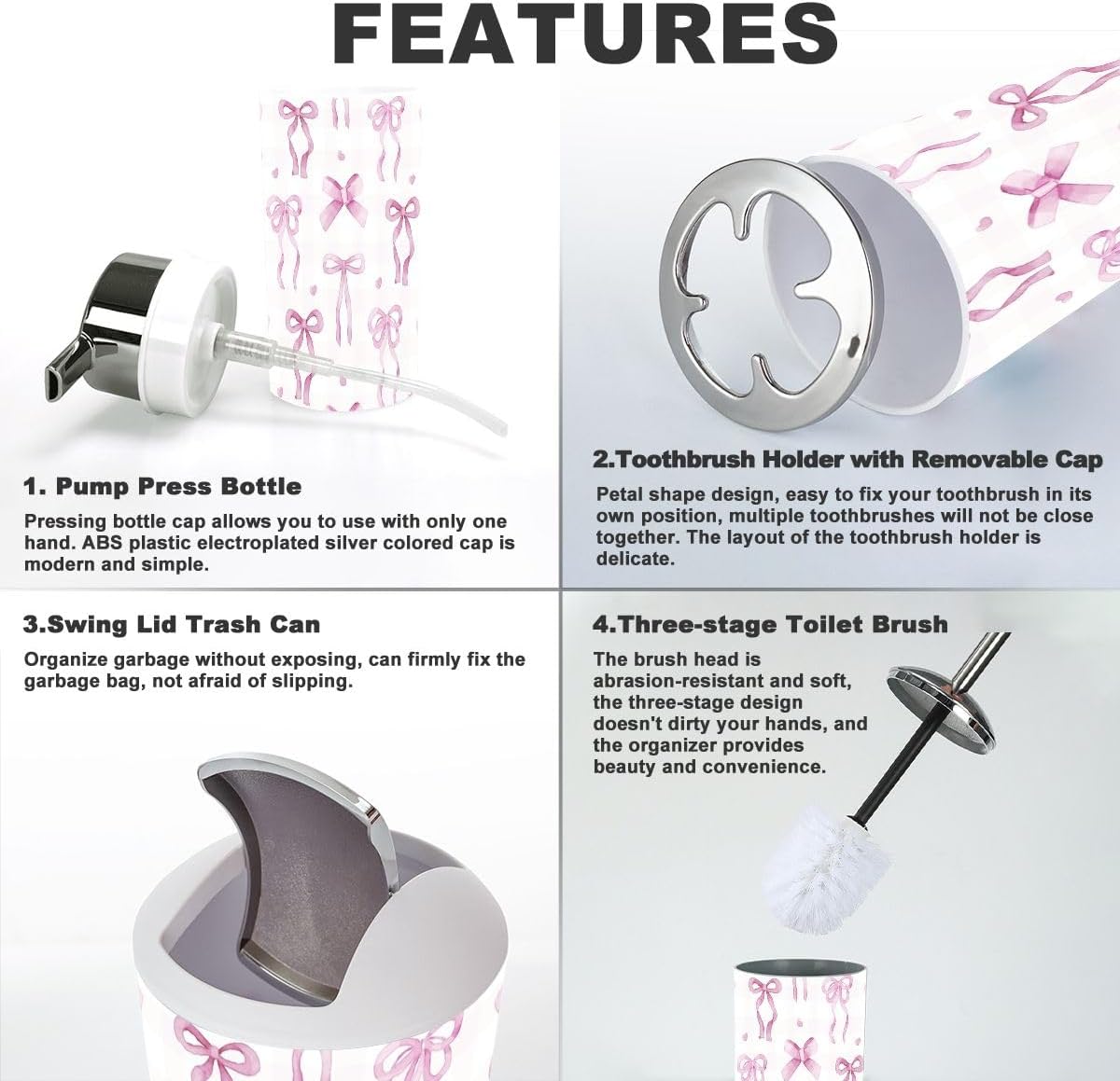 6 Piece Pink Coquette Bathroom Accessory Set