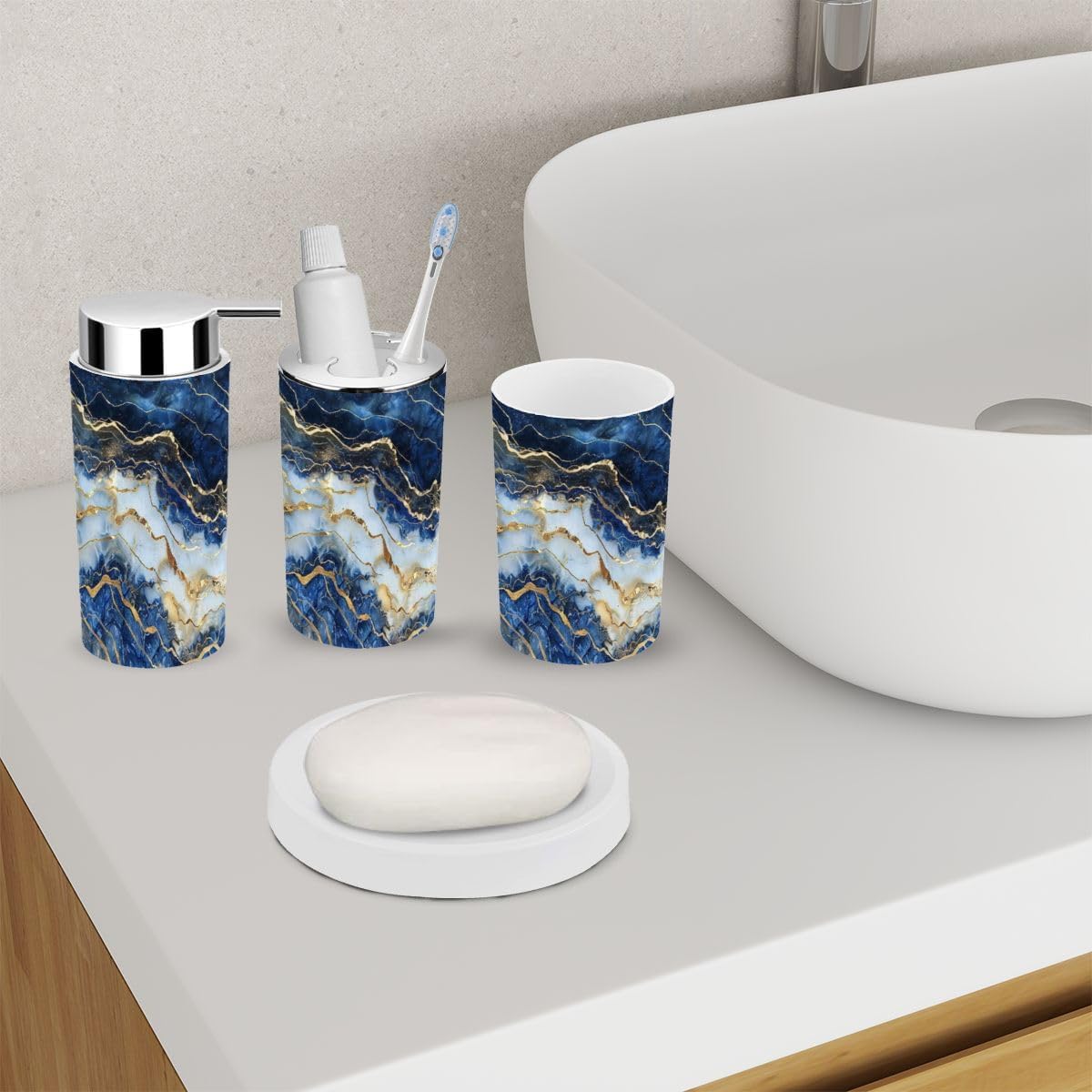 Modern 6-Piece Bathroom Accessory Set with Abstract Marble Design