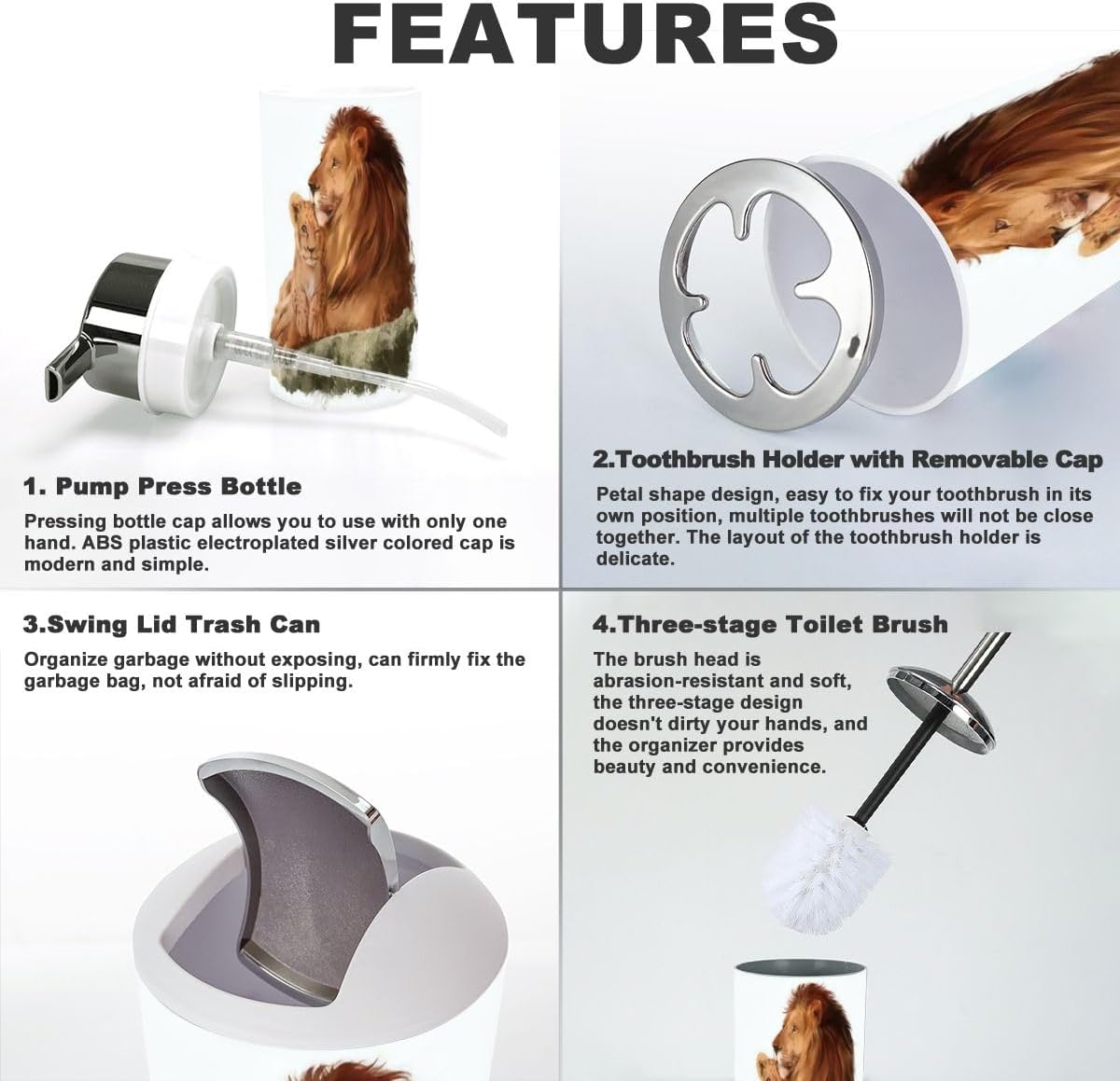 6 Piece Bathroom Accessory Set with Lion Design 1