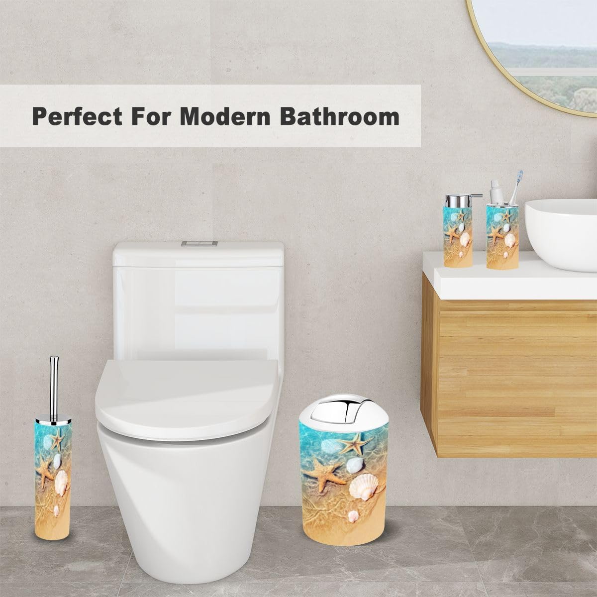 6 Piece Bathroom Accessory Set with Starfish Design