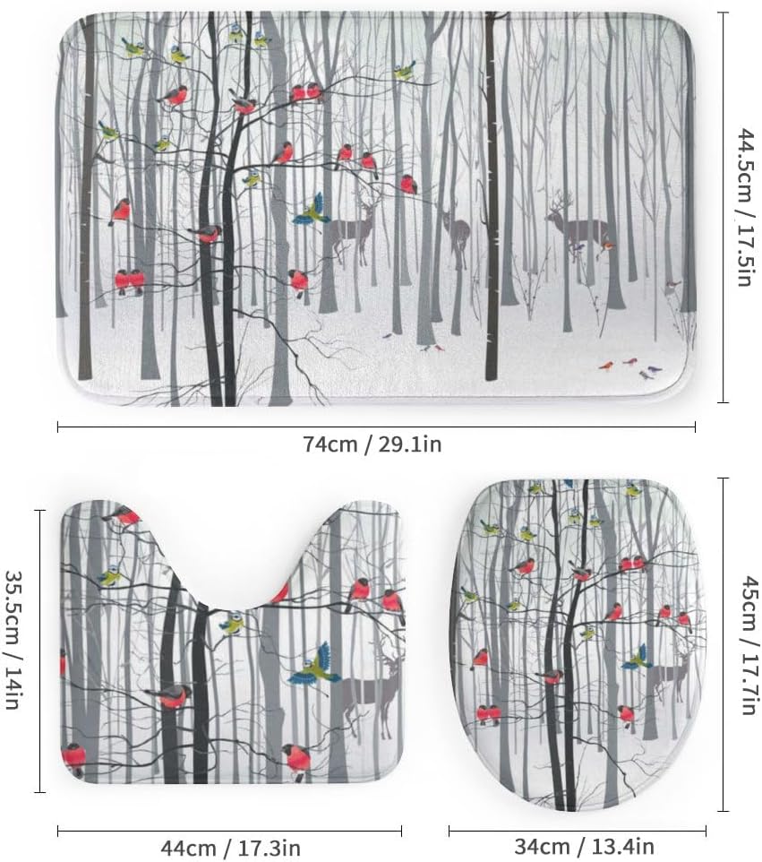 Kuizee 4-Piece Christmas Tree Shower Curtain Set with Non-Slip Bath Rugs
