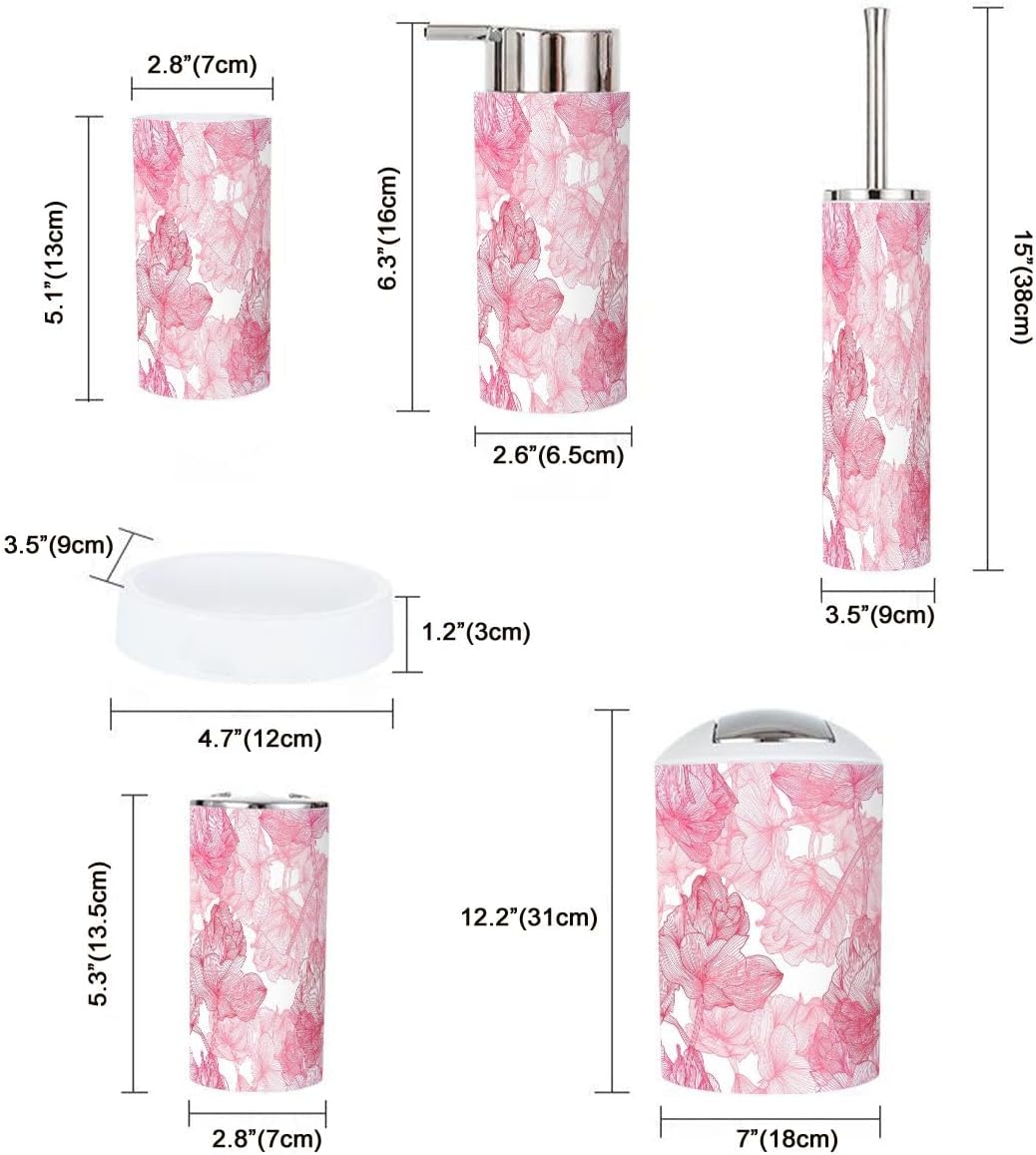 Elegant Pink Roses Bathroom Accessory Set 6 Piece