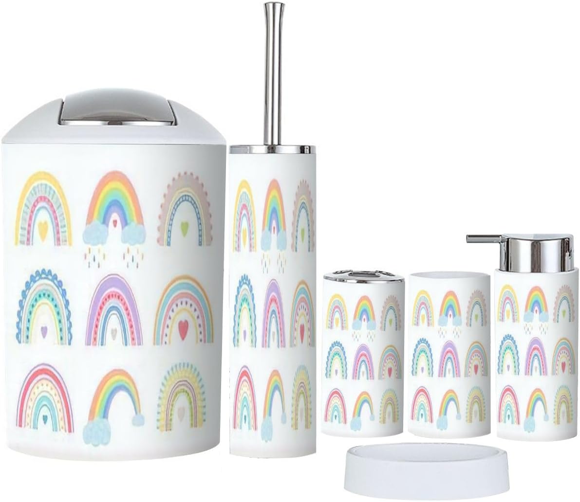 6 Piece Boho Rainbow Bathroom Decor Set