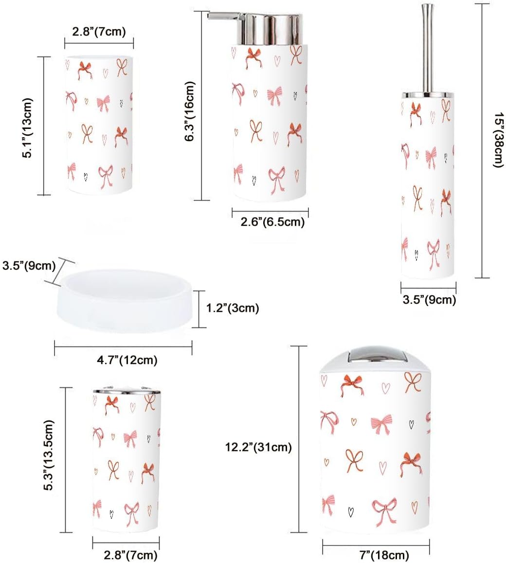 6 Piece Bathroom Accessory Set Pink Red Seamless Pattern 1