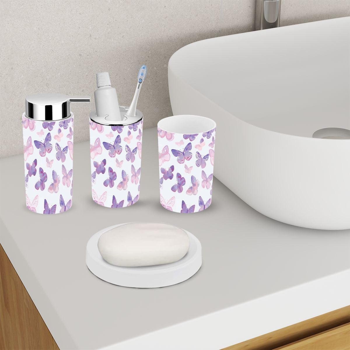6 Piece Pastel Pink Bathroom Accessories Set