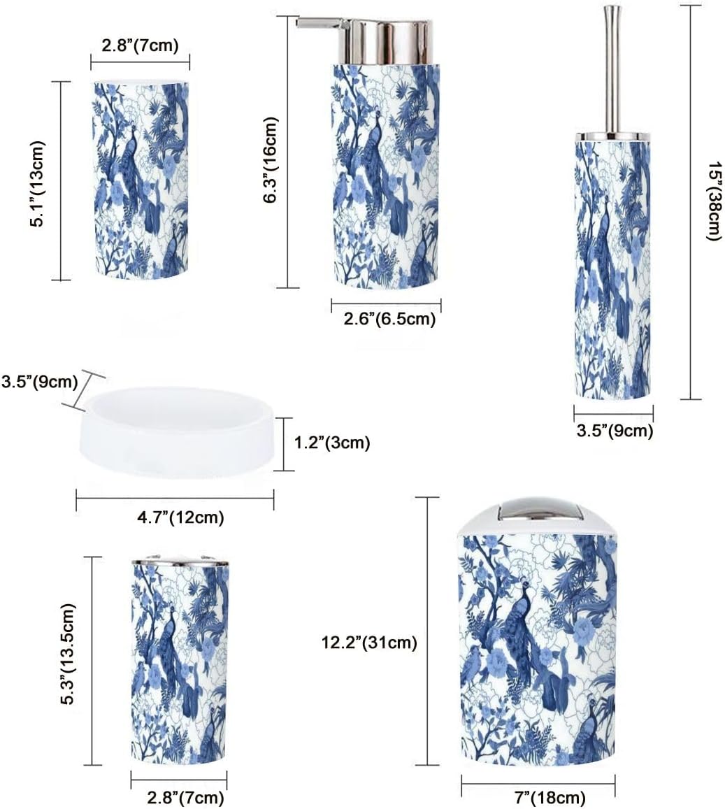 6 Piece Chinoiserie Style Bathroom Accessories Set 1