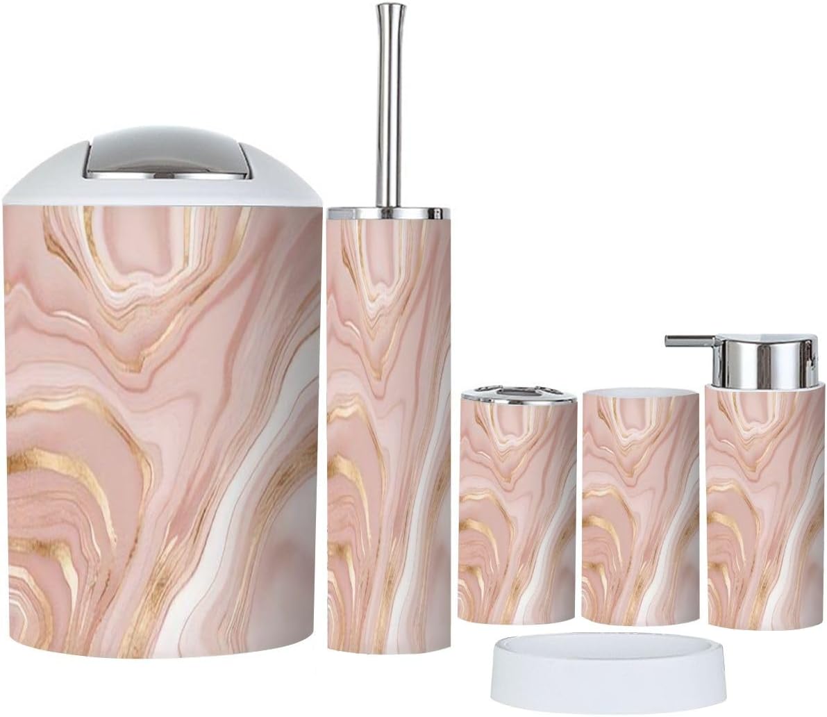 6 Piece Bathroom Accessory Set with Gold Splash Texture