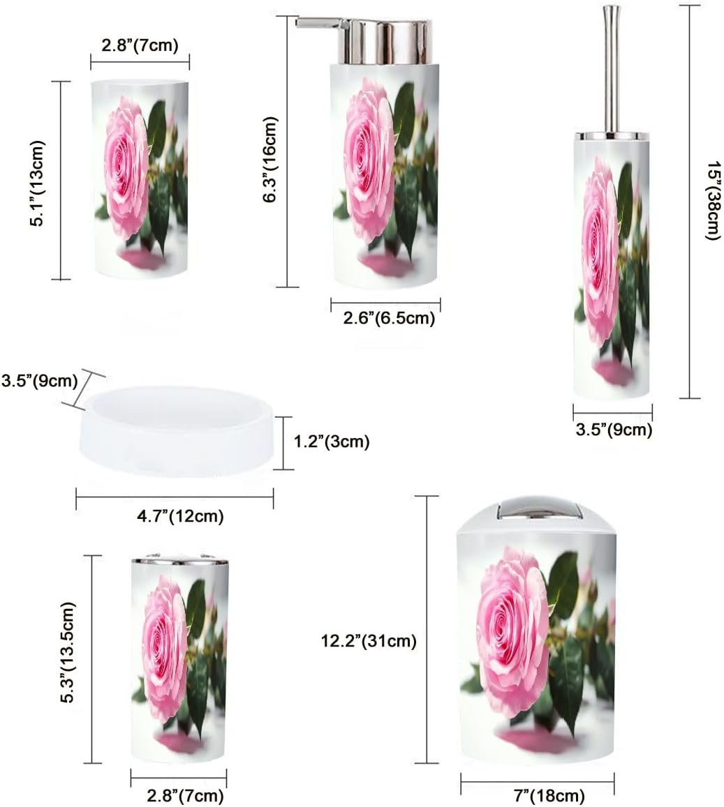 Boho Pink Roses Bathroom Accessory Set 6 Piece