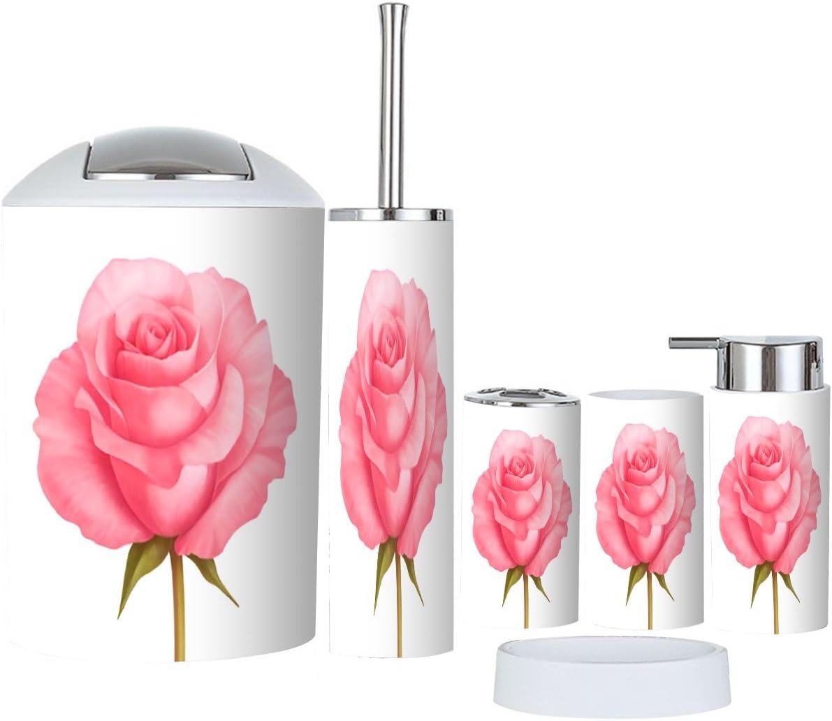 6 Piece Rose Pink Bathroom Accessory Set 1