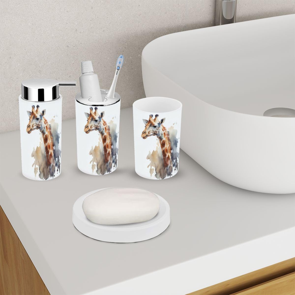 Watercolor Giraffe Bathroom Set 6 Piece
