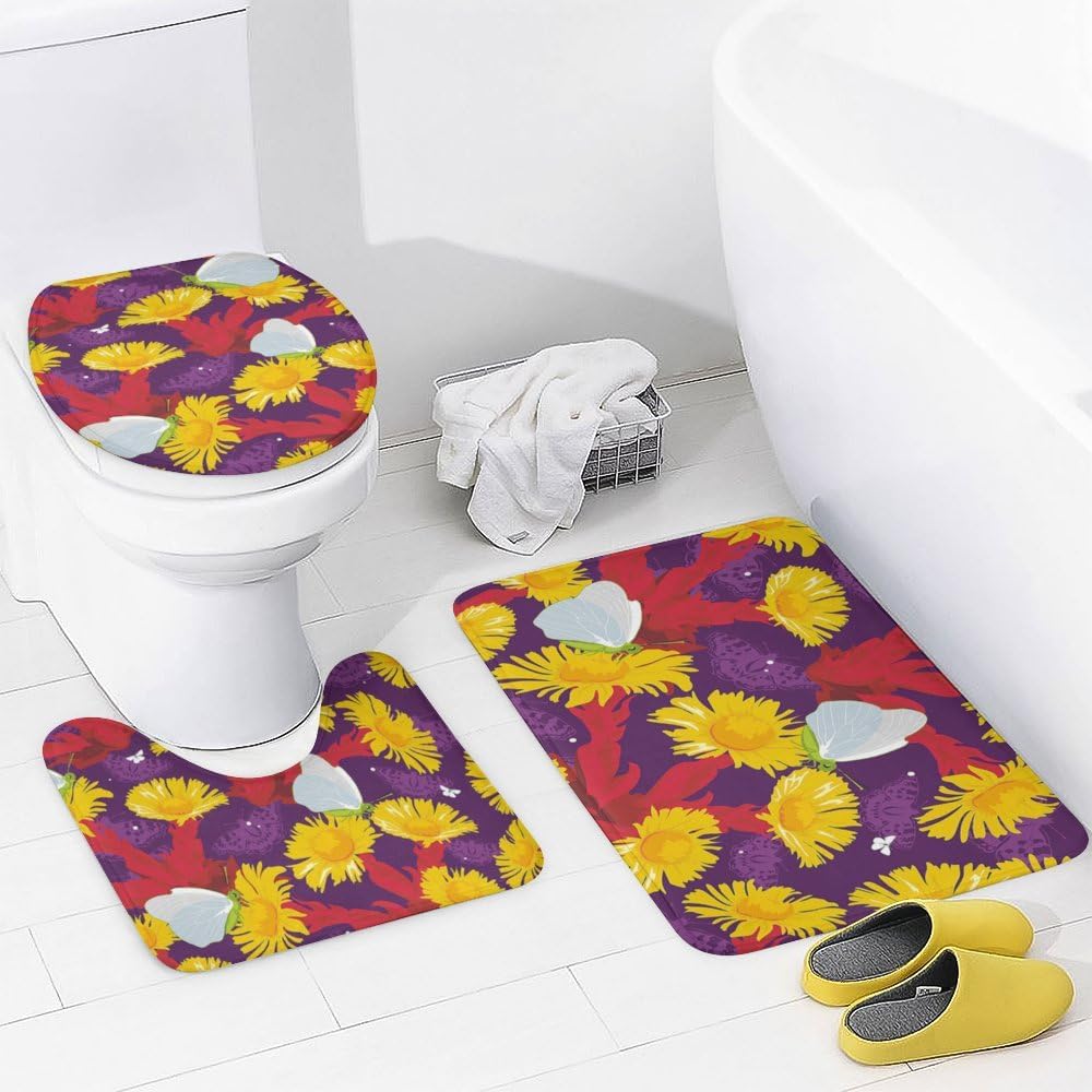 Kuizee 4-Piece Shower Curtain Set with Non-Slip Rugs