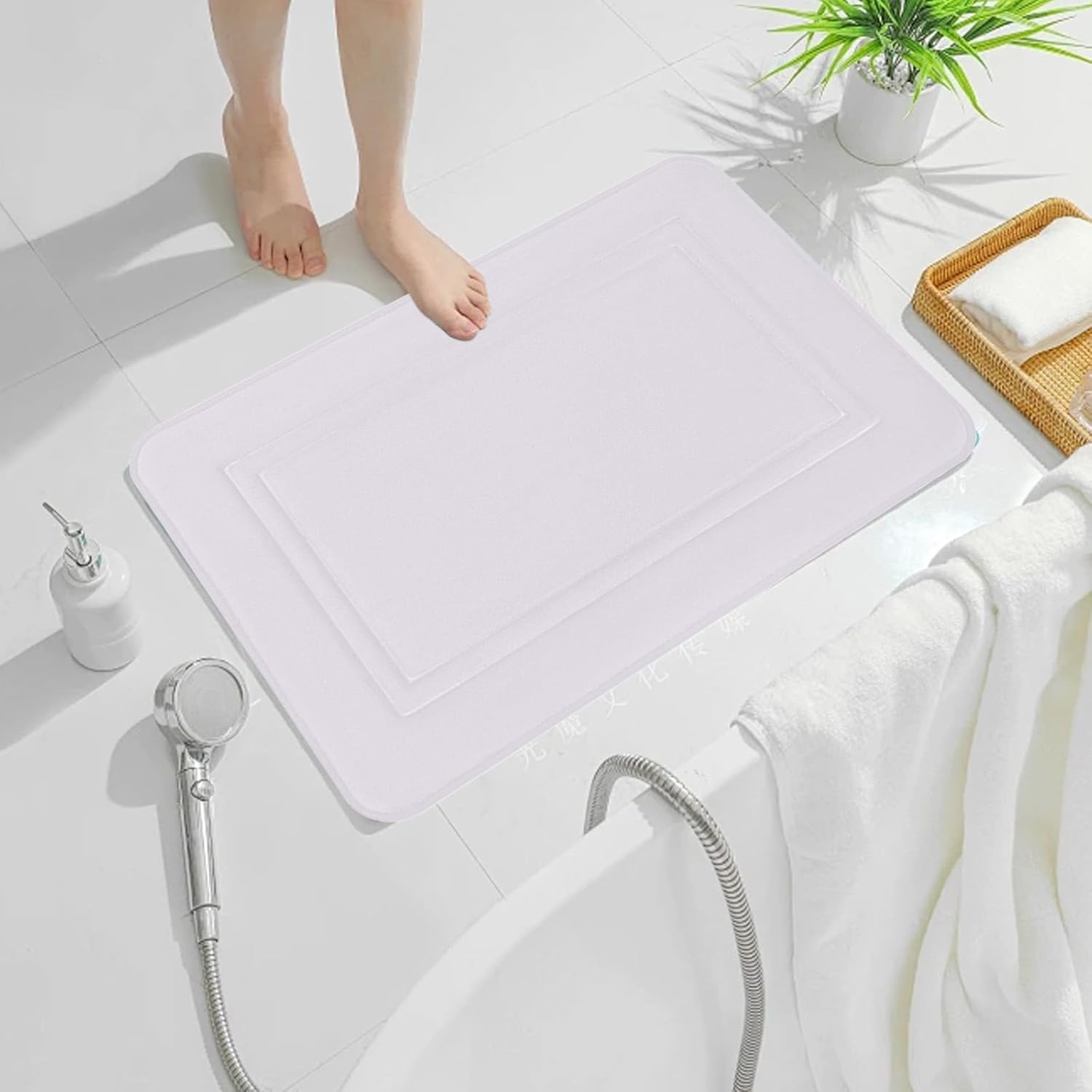 Thick Memory Foam Bath Rug with Velvet Top Non-Slip 24x16 White