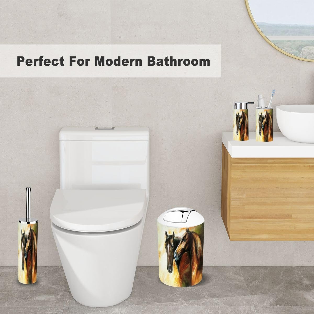6 Piece Bathroom Accessory Set with Horses Design