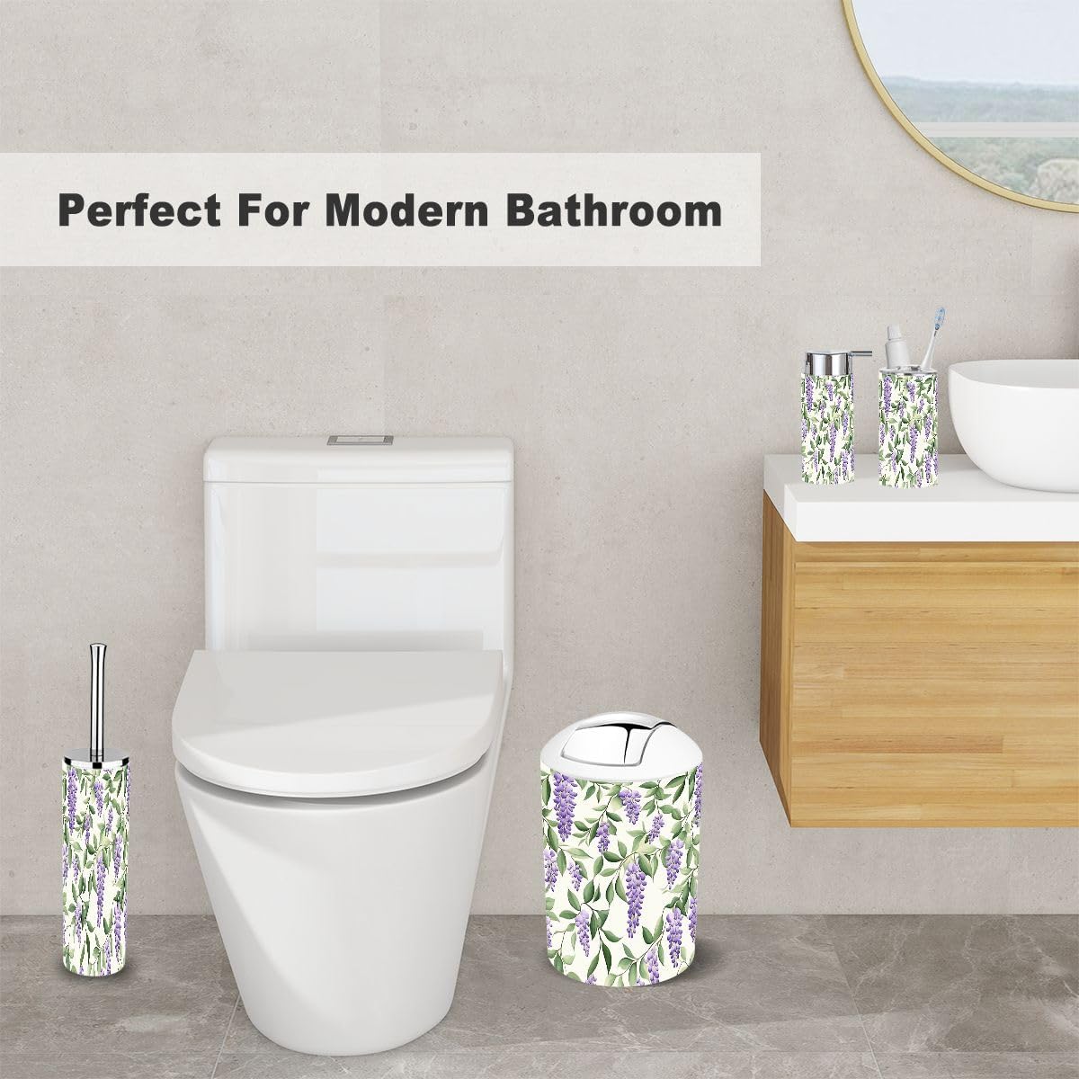6 Piece Bathroom Accessory Set Purple Wisteria