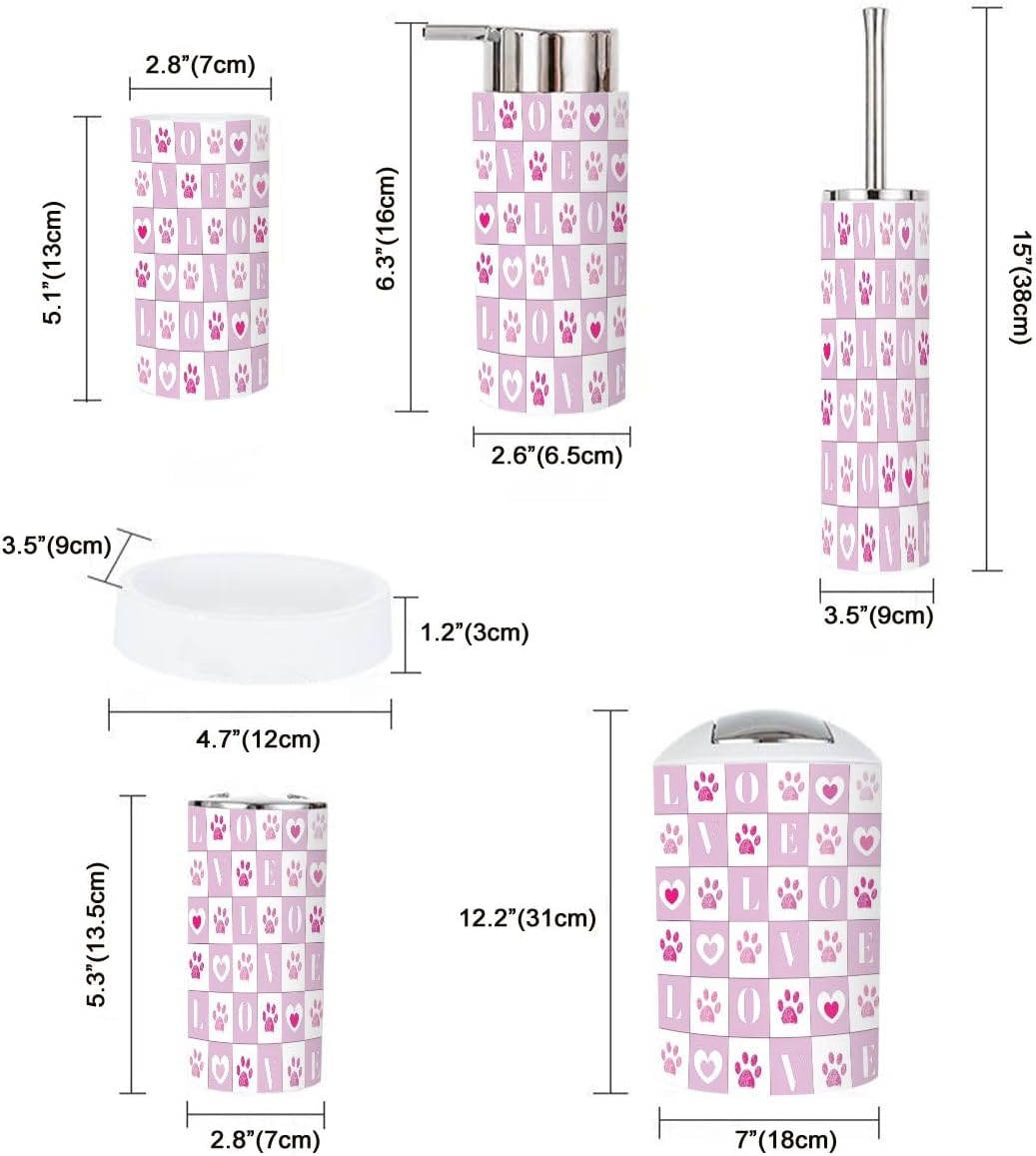Cute Plaid Heart Bathroom Accessory Set 6 Piece