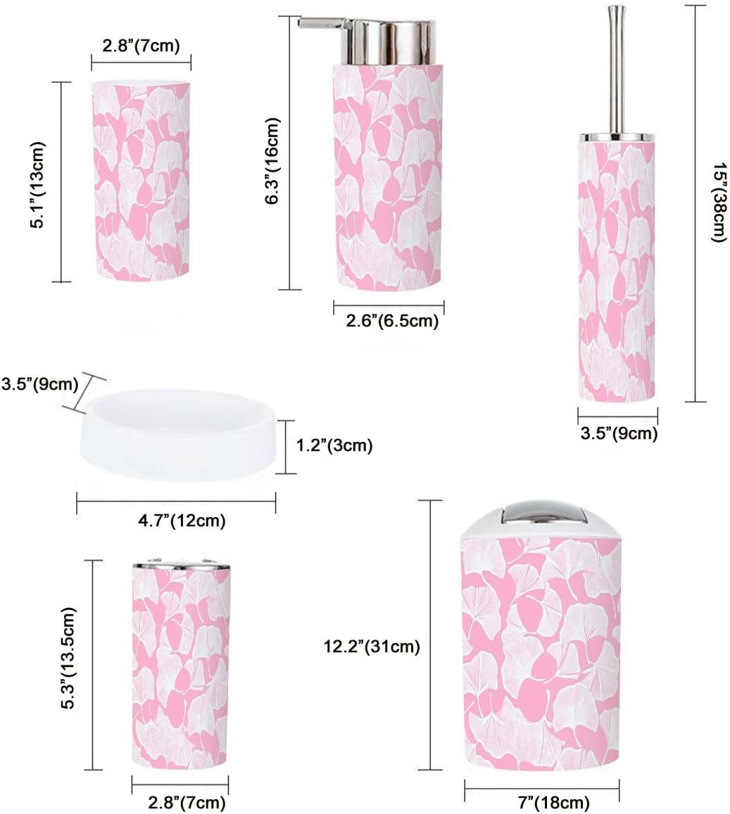 Boho Bathroom Accessory Set 6 Piece White Ginkgo Leaves