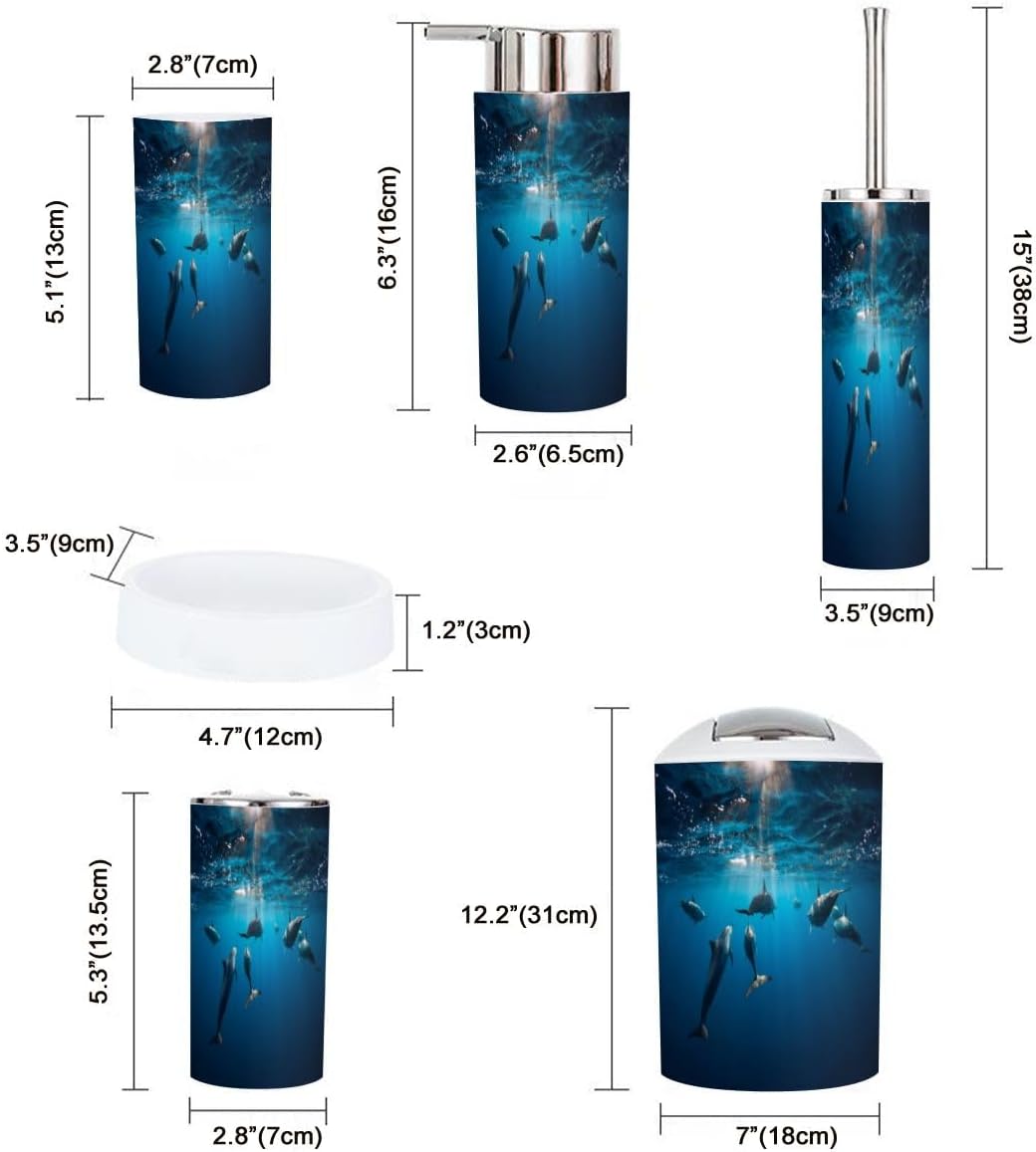 Underwater Blue Ocean Spinner Dolphins Bathroom Set 6 Piece