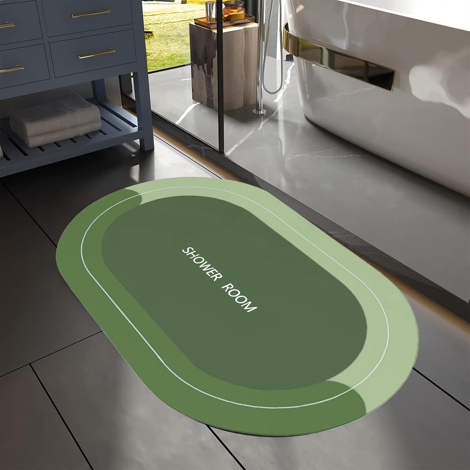 Bath Mat - Quick Dry Non Slip Rubber Backed 16x24 Green