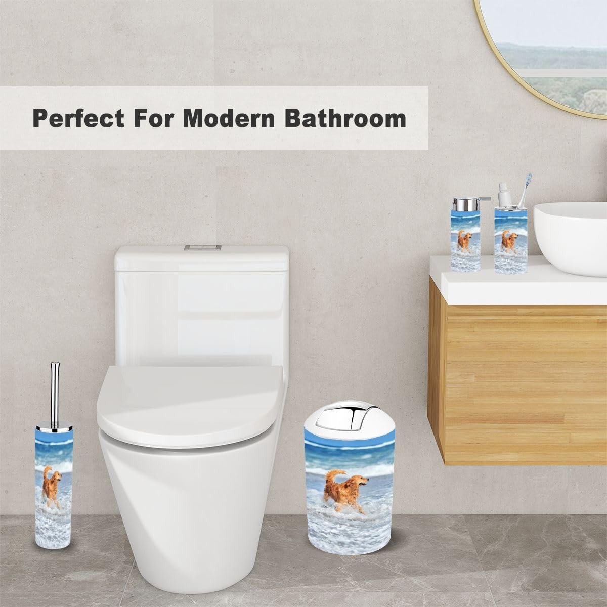 Young Golden Retriever 6-Piece Bathroom Accessory Set