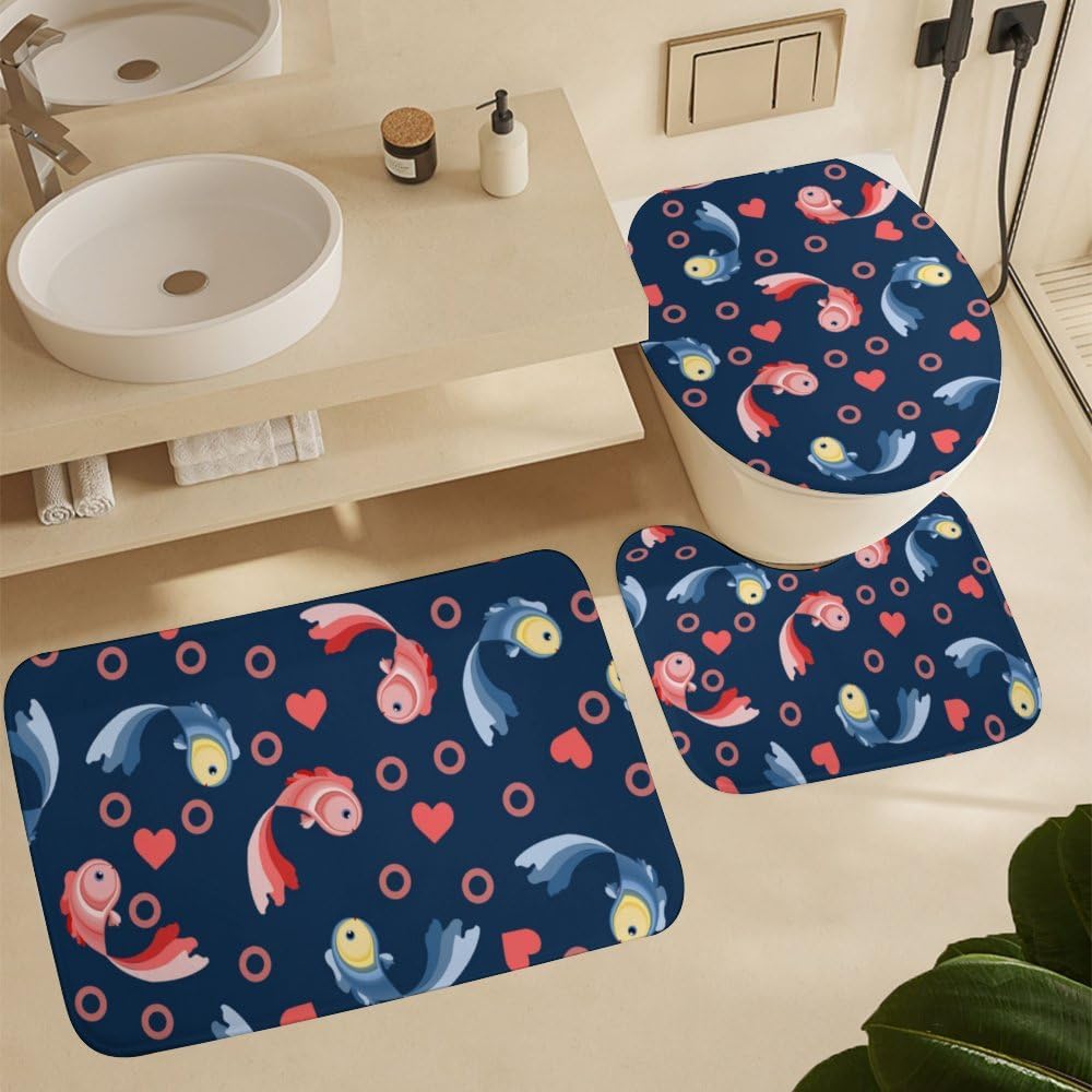 Kuizee 4 Piece Valentines Day Shower Curtain Set with Non-Slip Rugs