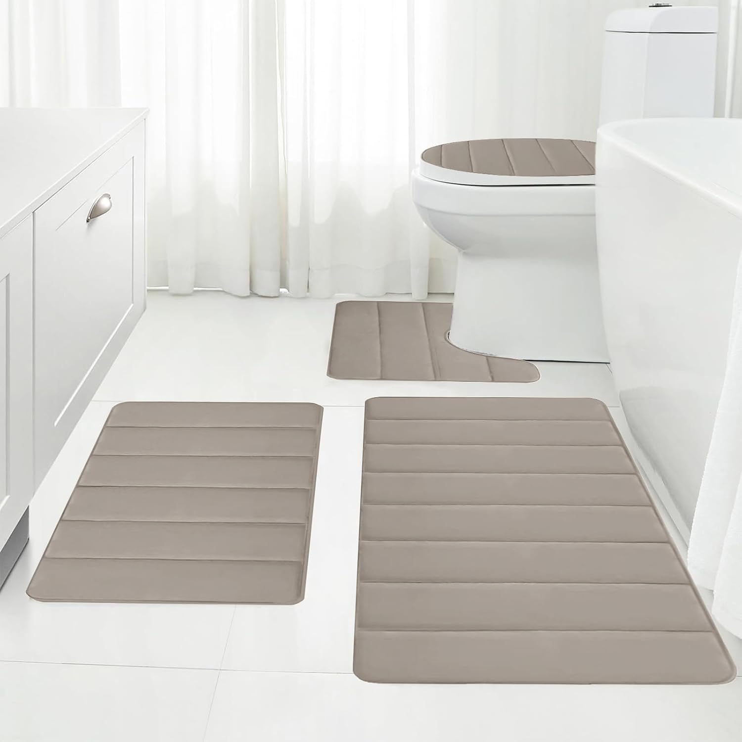 4PCS Bath Rug Memory Foam Mat Set Non-Slip