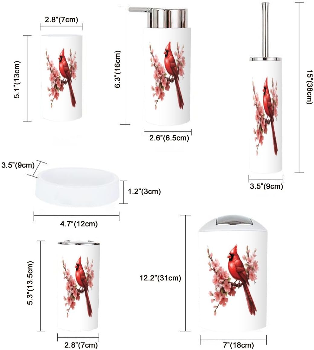 6 Piece Bird Red Bathroom Accessory Set