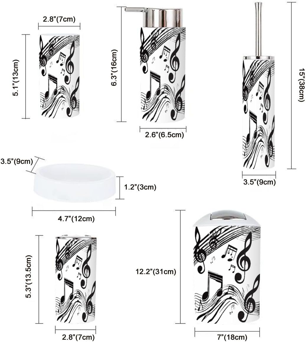Bathroom Accessory Set 6 Piece Music Notes Design