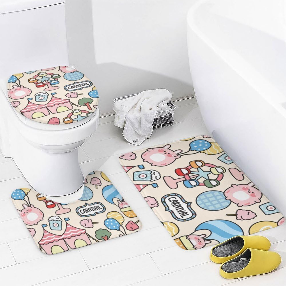 Kuizee Cute Fat Rabbit Shower Curtain Set with 4 Rugs