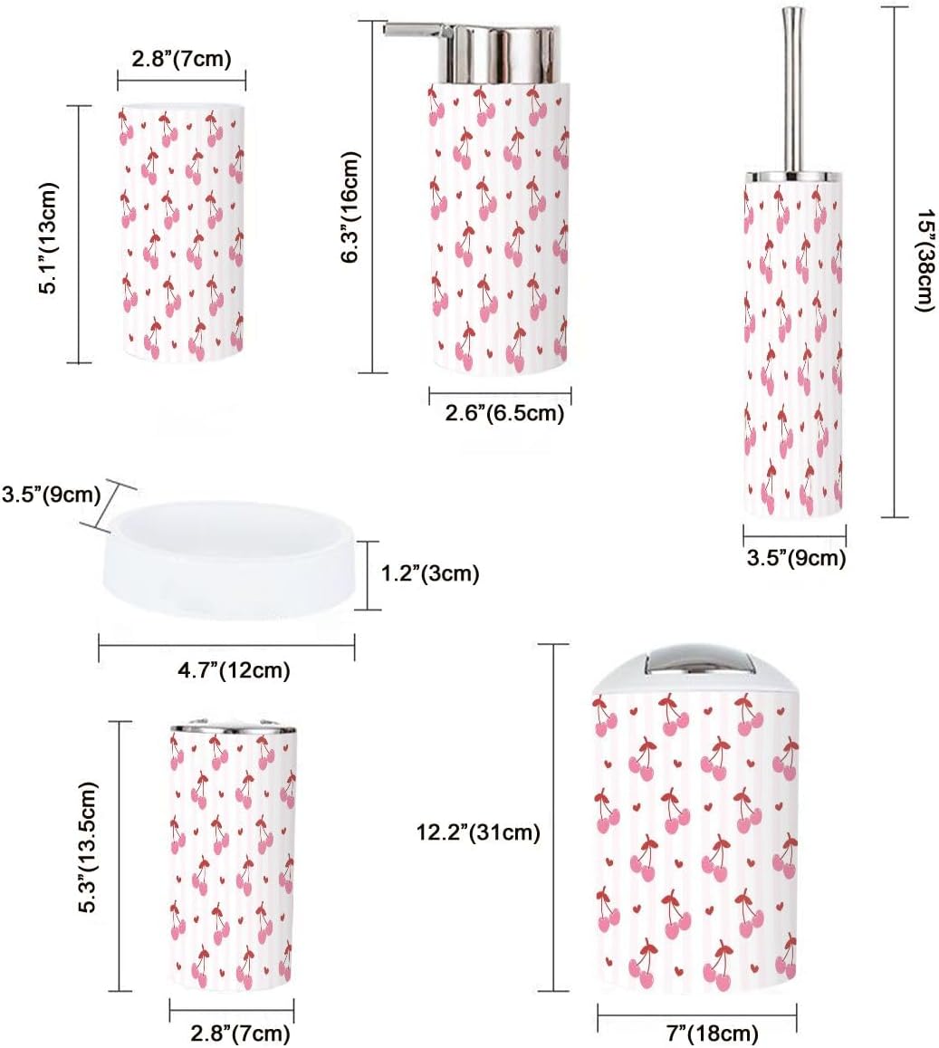 6 Piece Bathroom Accessory Set Preppy Pink White