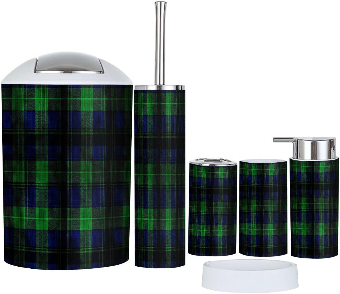 Boho Tartan Trash Can and Bathroom Accessories Set