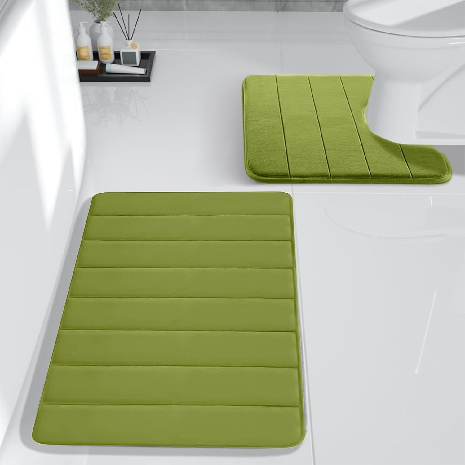 2 PCS Bath Mat Set - Soft Non-Slip Thick Machine Washable 1
