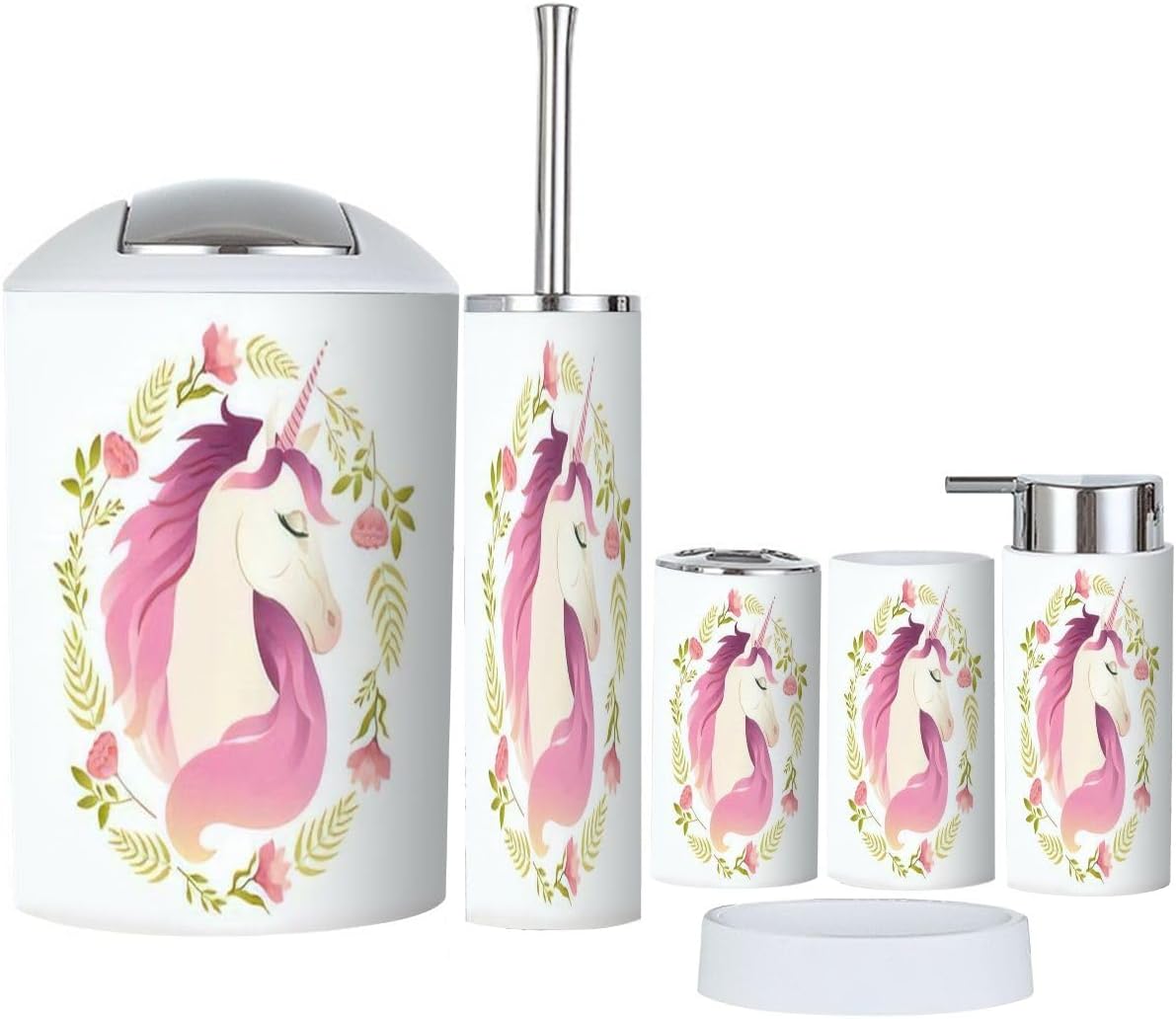 6 Piece Bathroom Accessory Set with Wreath Flowers Design 1