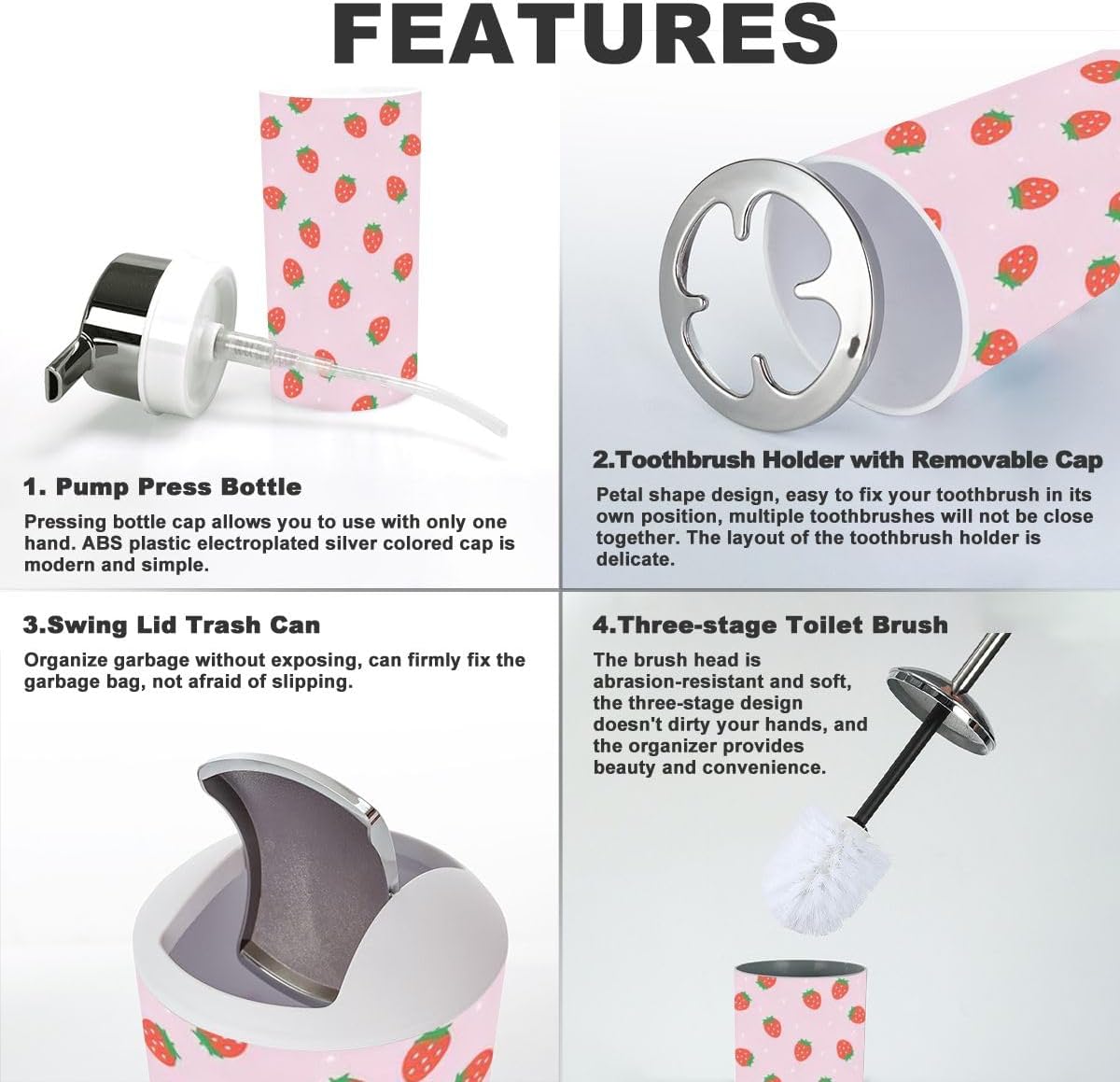 Strawberry Polka Red Bathroom Accessory Set - 6 Piece 1