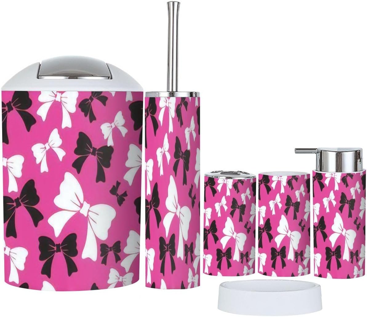 6 Piece Bathroom Accessory Set with Trash Can 1