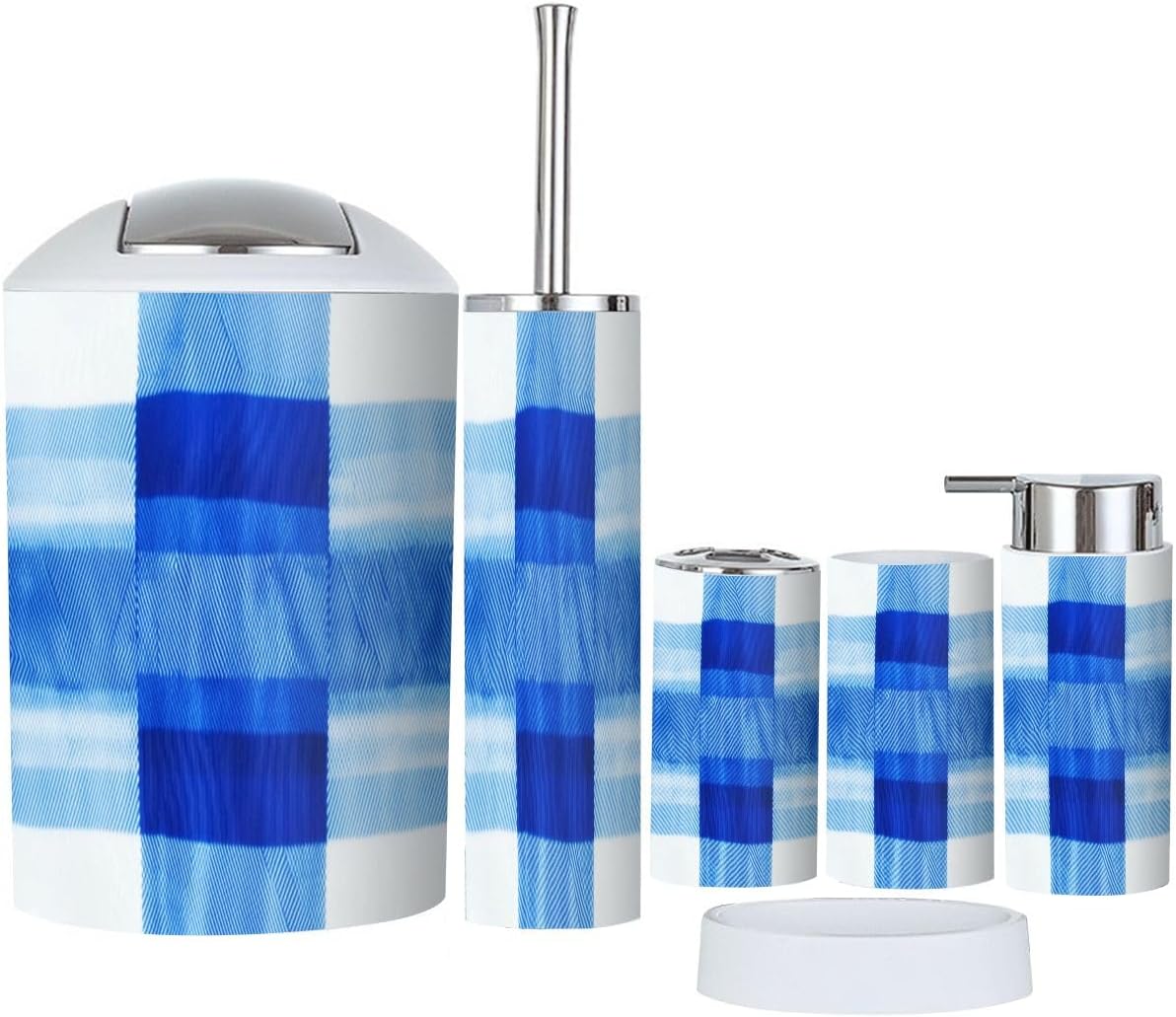 Boho Check Plaid Bathroom Accessory Set of 6
