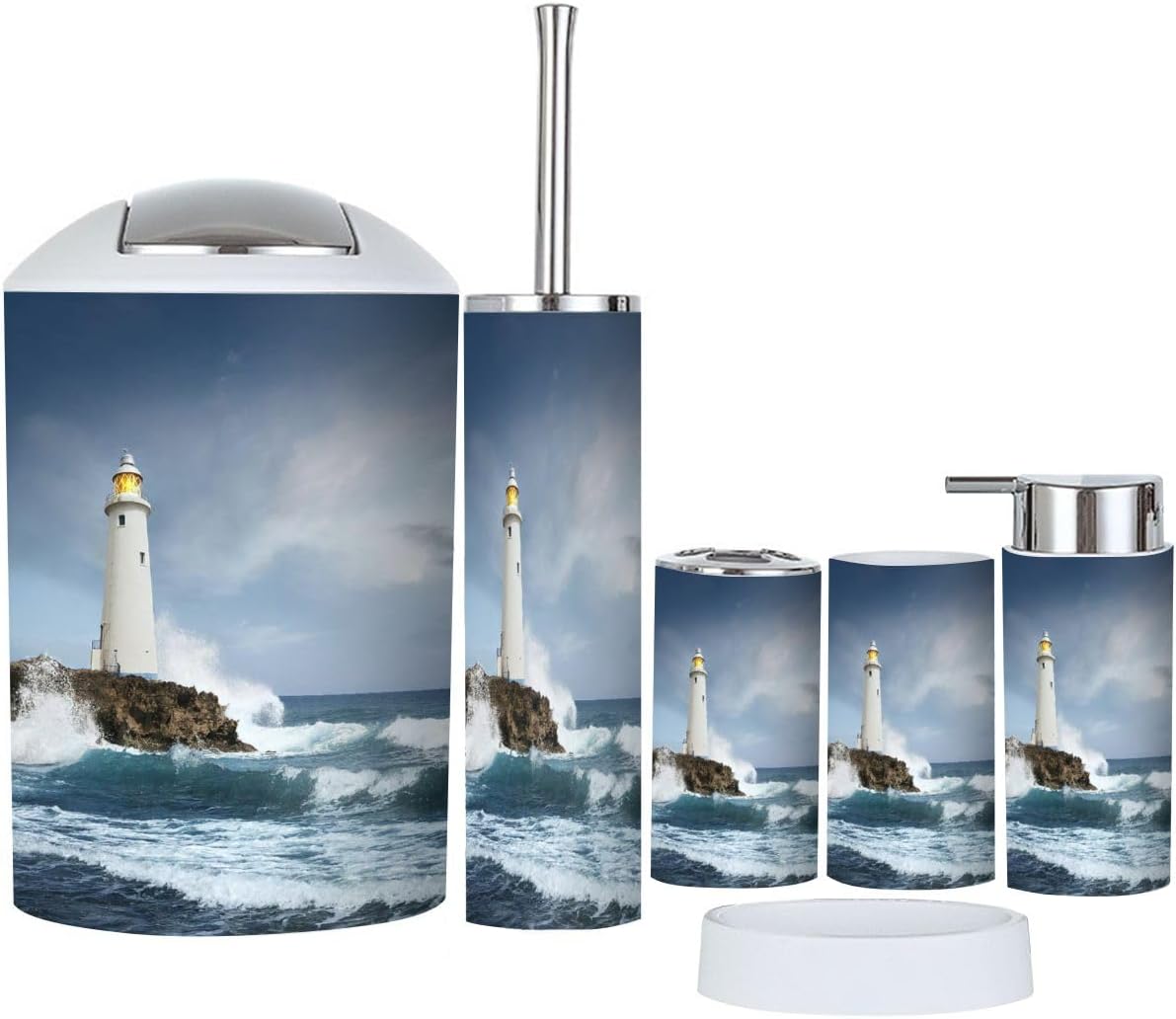 6 Piece Bathroom Accessory Set White Lighthouse Design