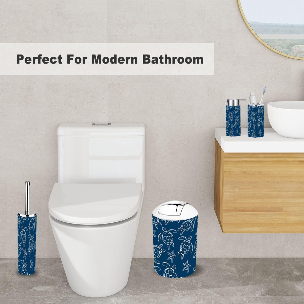 6 Piece Bathroom Accessory Set with Sea Turtle Design