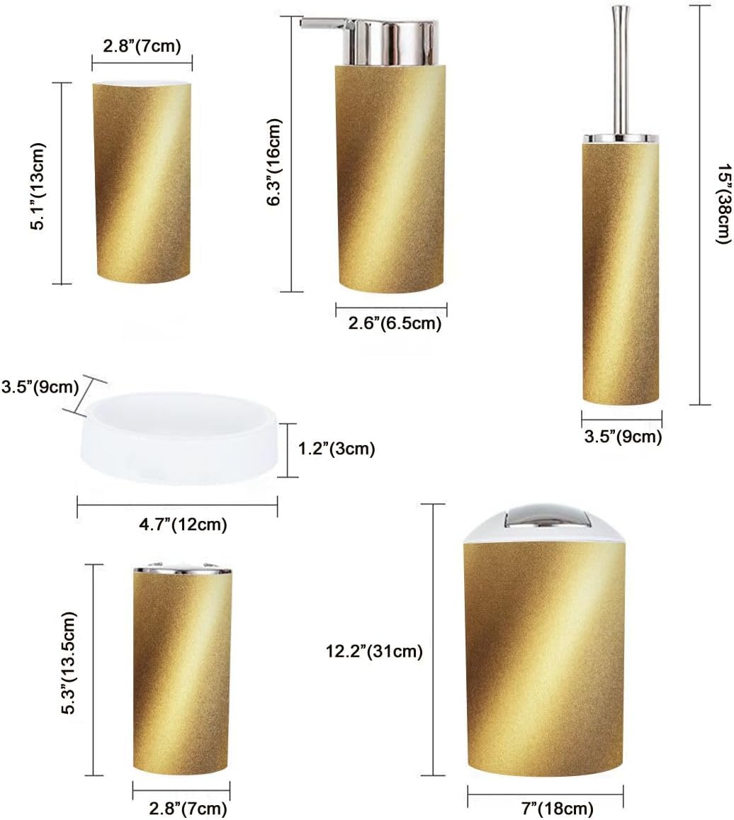 Boho Bathroom Accessory Set 6 Piece in Pale Brown and Yellow