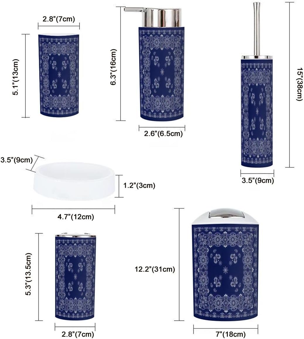 6-Piece Blue Paisley Bathroom Accessories Set