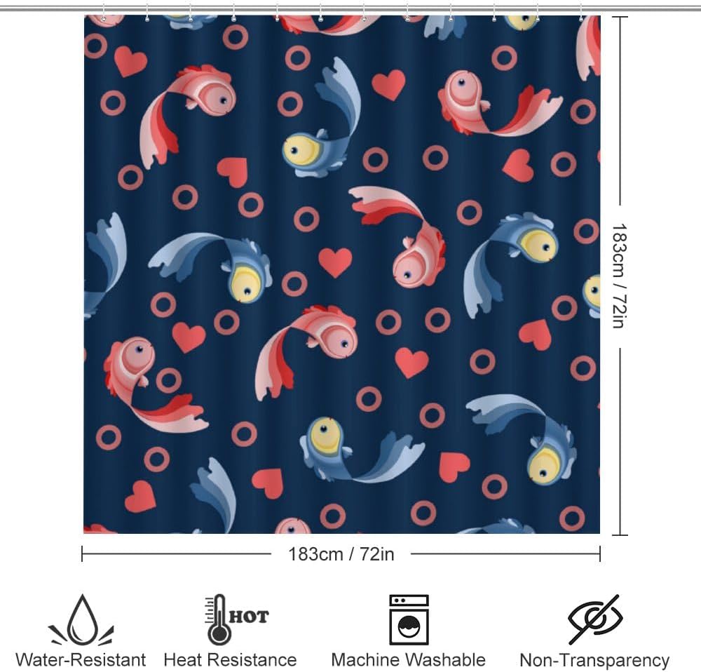 Kuizee 4 Piece Valentines Day Shower Curtain Set with Non-Slip Rugs
