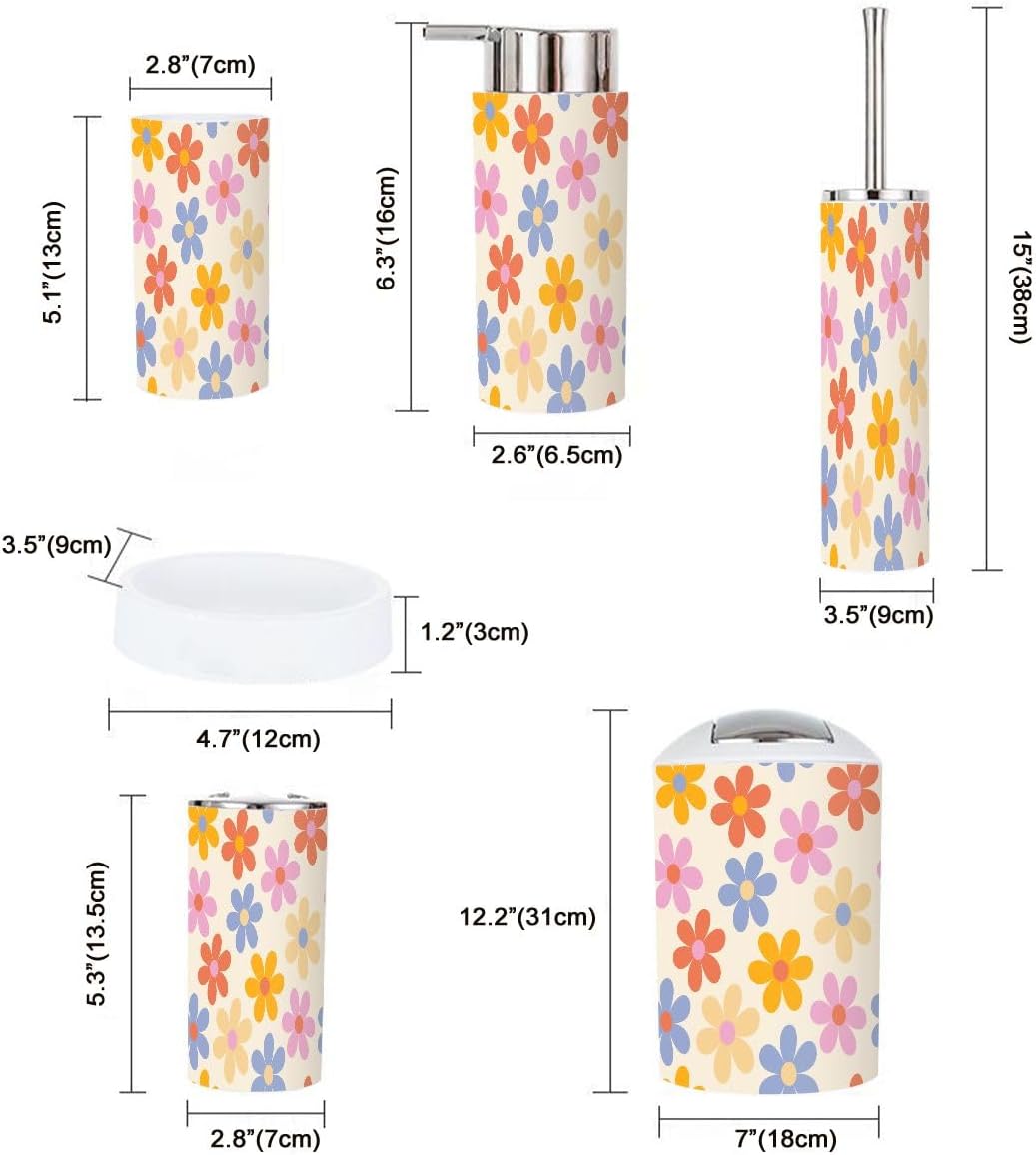 Retro Floral Bathroom Accessory Set 6 Piece 1