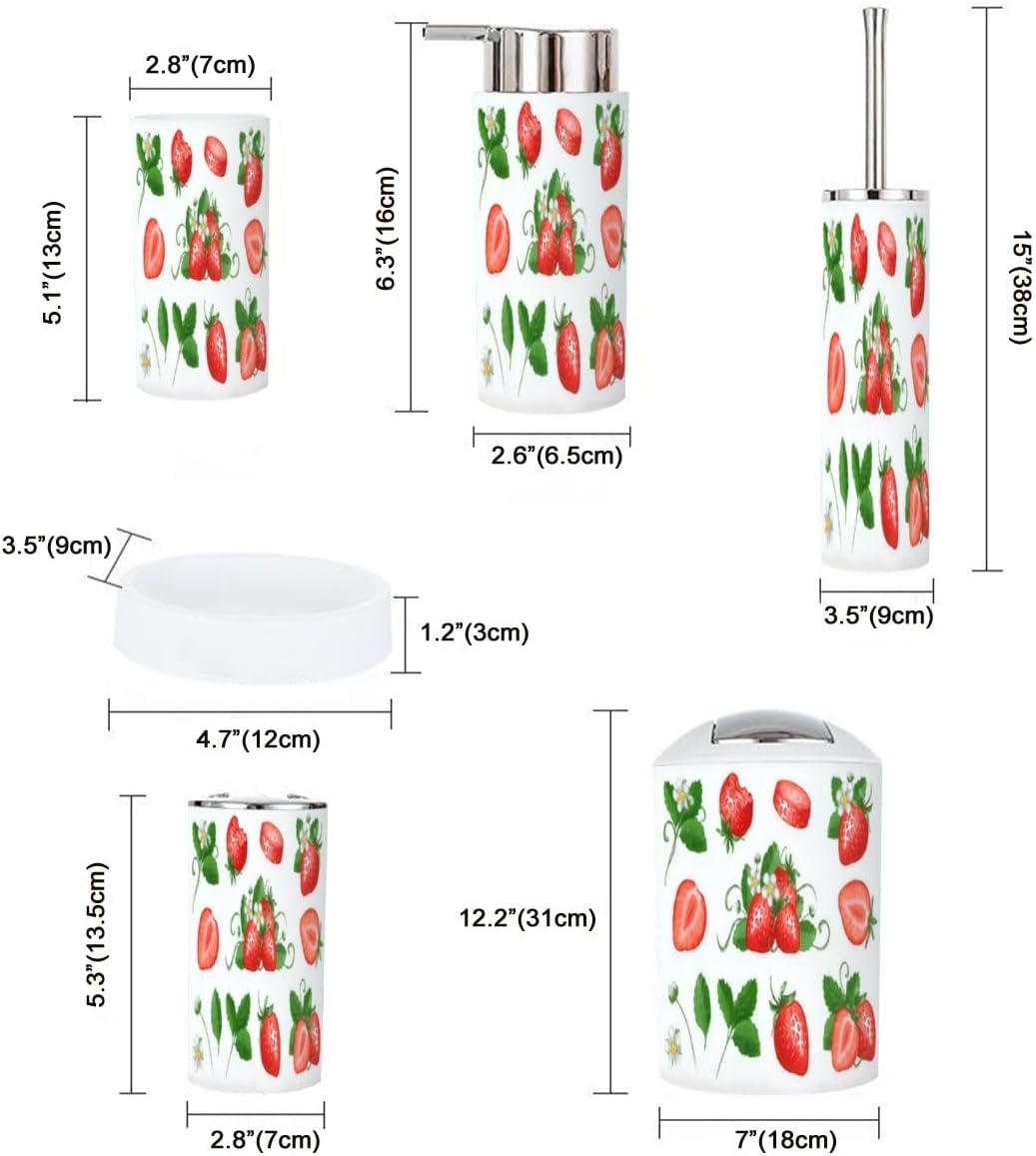 Cute Summer Strawberry Bathroom Accessory Set 6 Piece