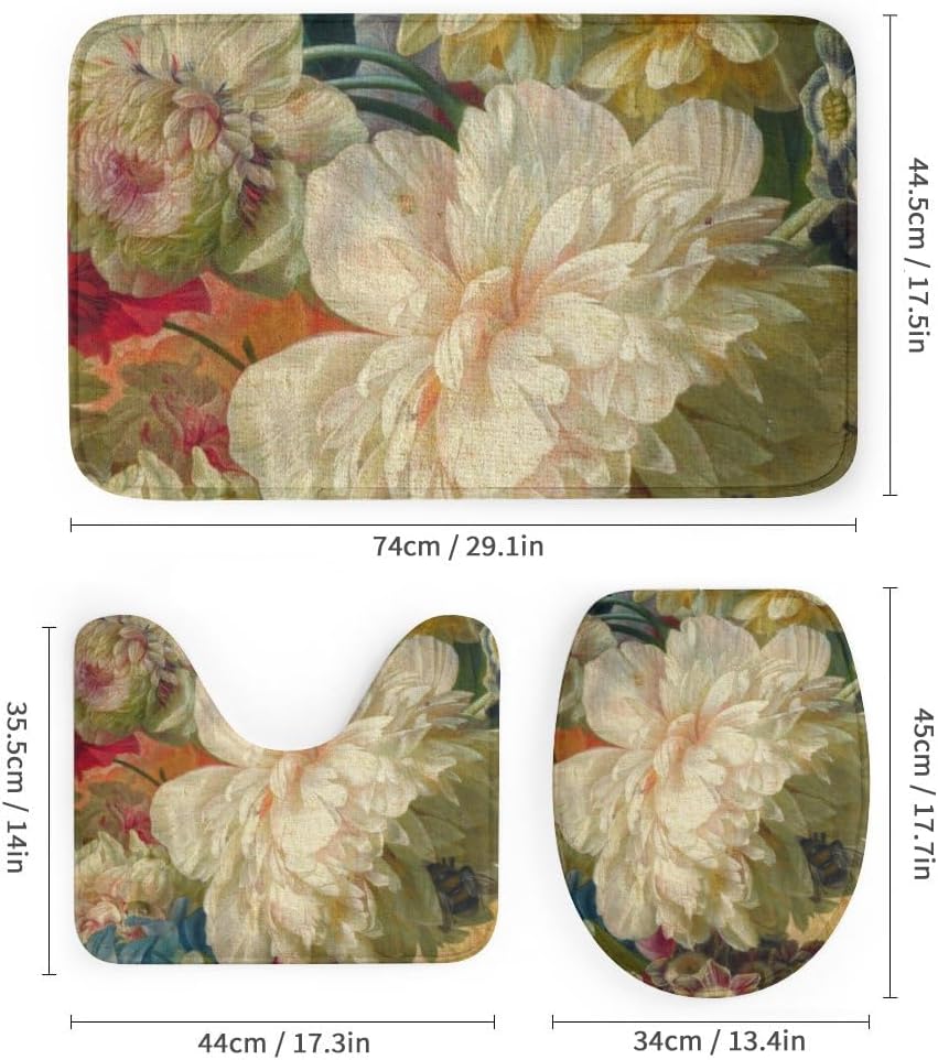 Kuizee 4-Piece Floral Shower Curtain Set with Rugs