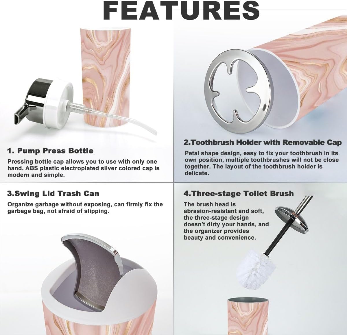 6 Piece Bathroom Accessory Set with Gold Splash Texture
